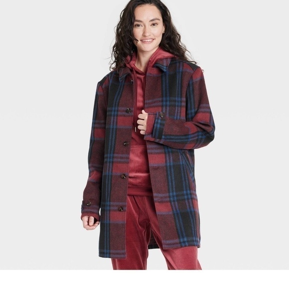 NWT Target White Houston white plaid over coat size medium - Picture 1 of 9